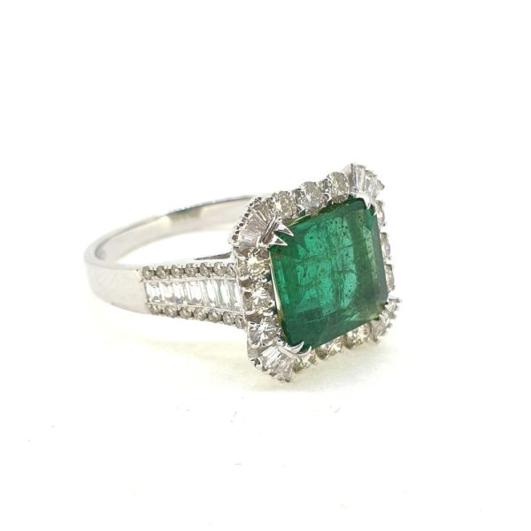 3.35ct Octagonal Emerald and Diamond Cluster Dress Ring