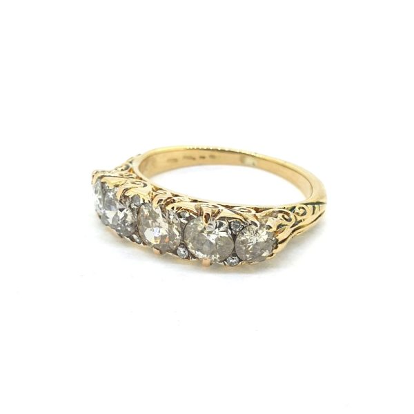 Victorian Antique Five Stone Diamond Ring, 2.50 carat total