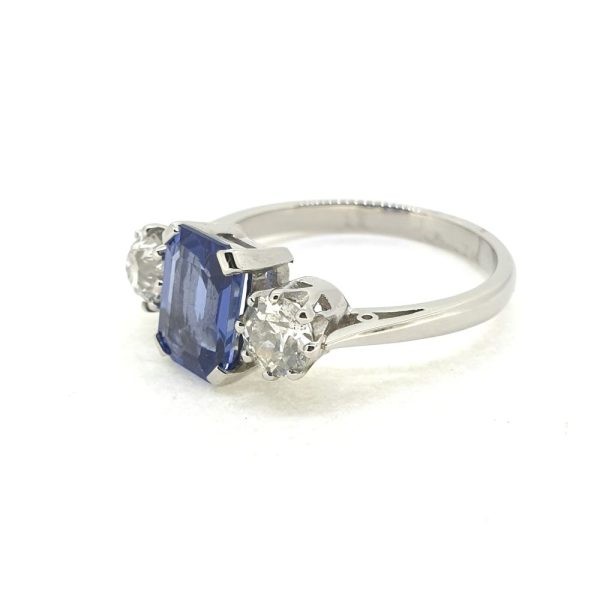2ct Emerald Cut Sapphire and Diamond Three Stone Engagement Ring