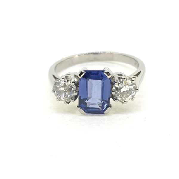 2ct Emerald Cut Sapphire and Diamond Trilogy Engagement Ring