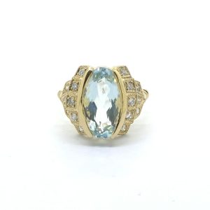 Aquamarine and Diamond Cluster Dress Ring in 18ct Yellow Gold