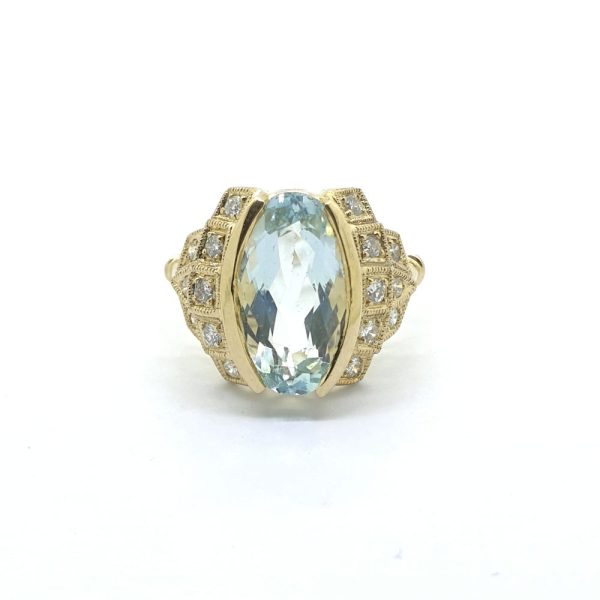 Aquamarine and Diamond Cluster Dress Ring in 18ct Yellow Gold
