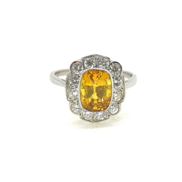 2.10ct Yellow Sapphire and Diamond Cluster Ring in Platinum