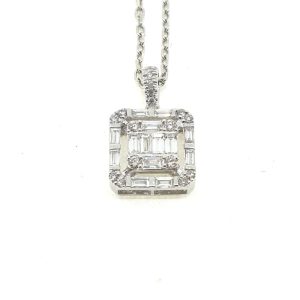 Brilliant and Baguette Diamond Open Halo Cluster Pendant