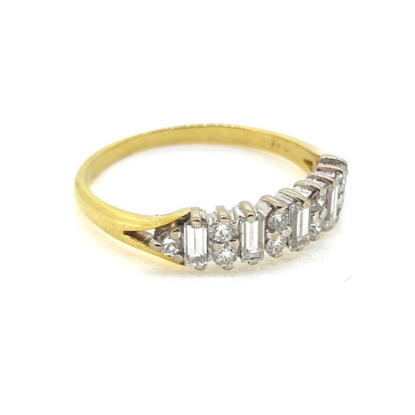 Vintage Brilliant and Baguette Diamond Engagement Ring in 18ct Yellow Gold