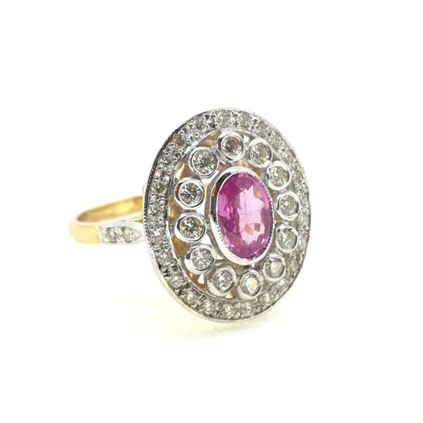 Modern 1ct Oval Pink Sapphire and Diamond Openwork Cluster Ring