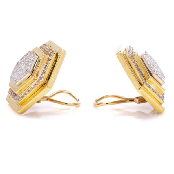 Octagonal Diamond and 14ct Gold Clip On Earrings