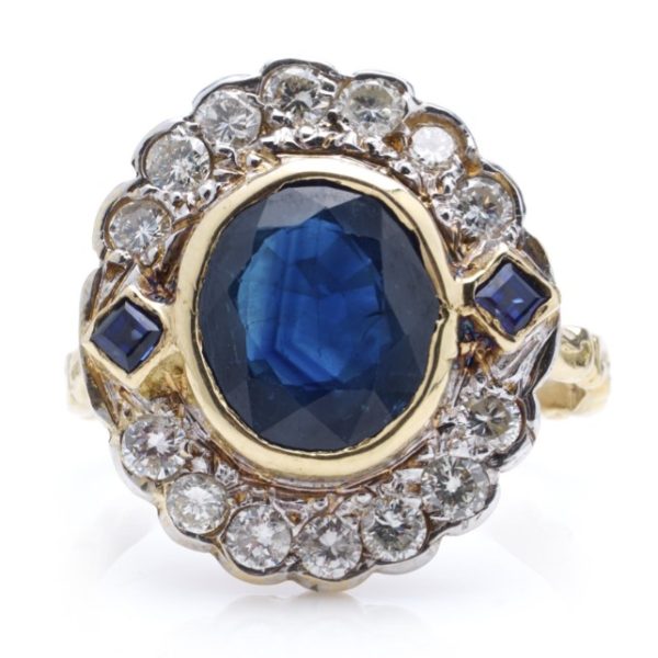 Vintage 2ct Sapphire and Diamond Cluster Ring