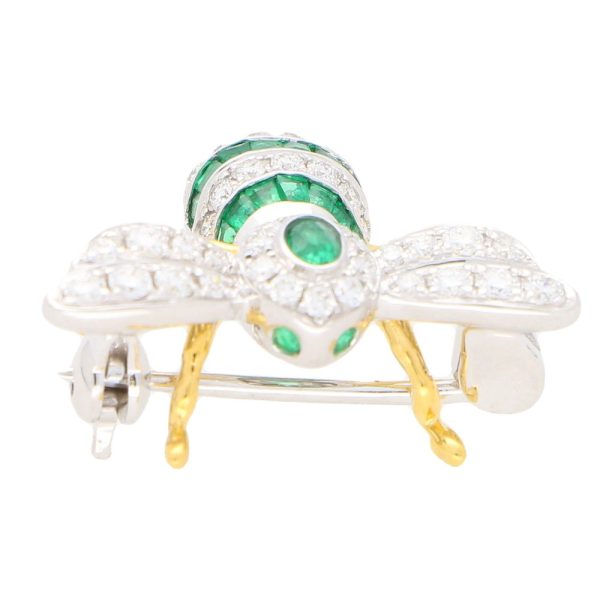 Contemporary Emerald and Diamond Bee Brooch