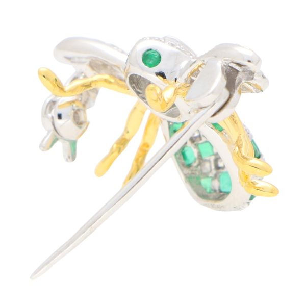 Contemporary Emerald and Diamond Bee Brooch