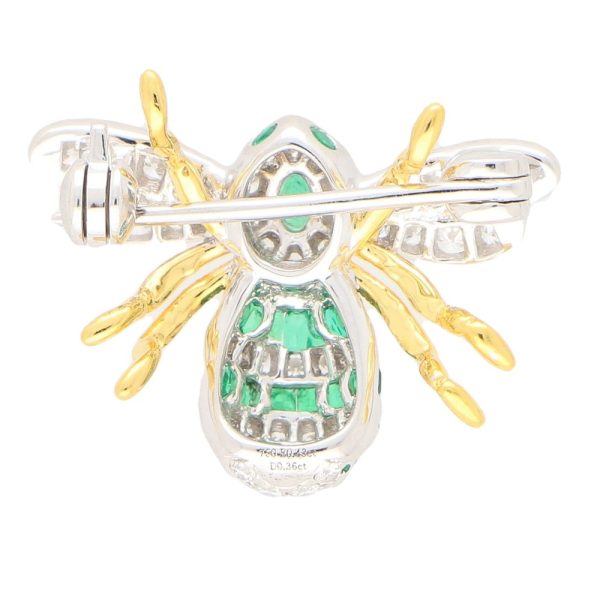Contemporary Emerald and Diamond Bee Brooch in 18ct white and yellow gold