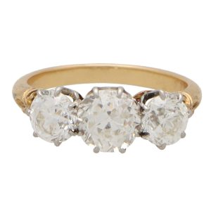 Vintage Old Cut Diamond Trilogy Engagement Ring, 2.67 carats