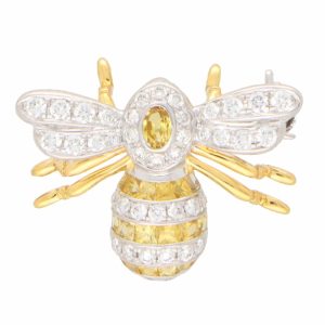Yellow Sapphire and Diamond Bee Brooch in 18ct Gold
