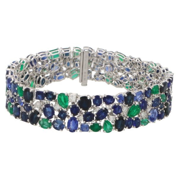 Contemporary 35.84ct Blue Sapphire Emerald and Diamond Bracelet