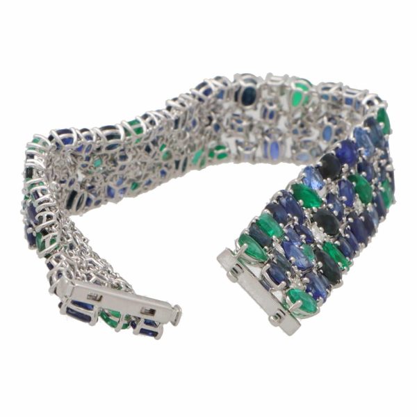 Contemporary 35.84ct Blue Sapphire Bracelet with Emeralds and Diamonds