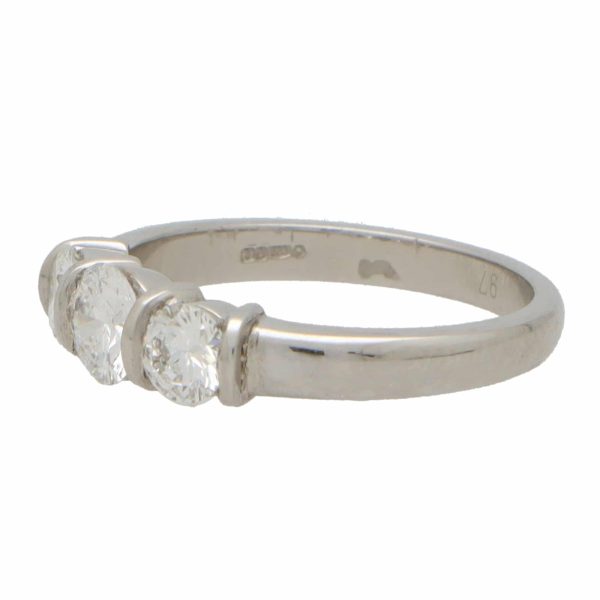 Bar Set Diamond Three Stone Ring in Platinum, 0.75 carat total