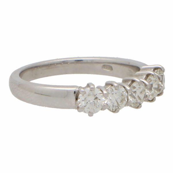 Diamond Five Stone Ring in 18ct White Gold, 1.00 carat total