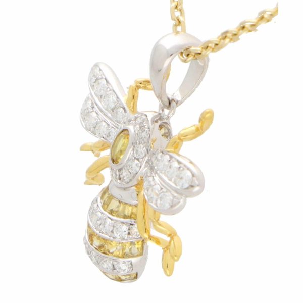 Yellow Sapphire and Diamond Bee Pendant with chain