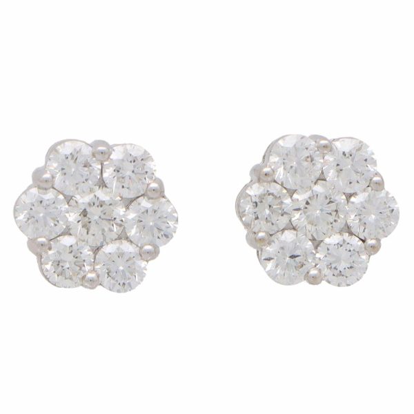 Seven Stone Diamond Floral Cluster Stud Earrings 1.50 carat total
