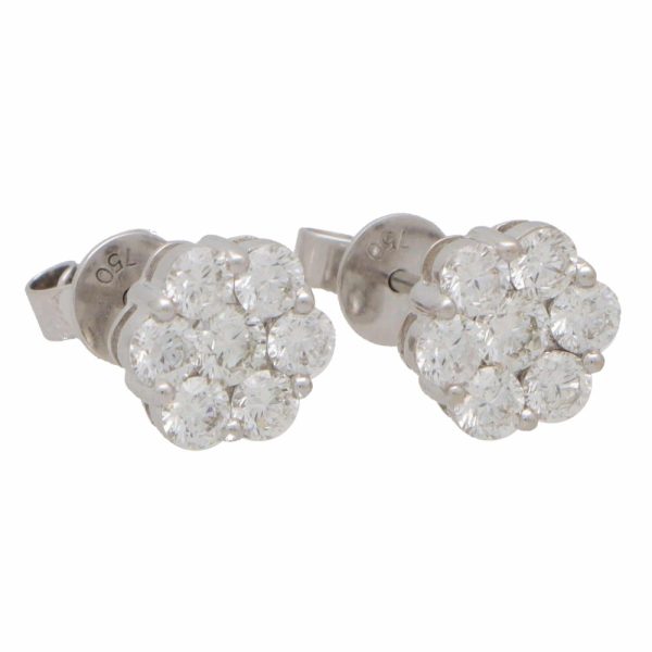 1.50ct Diamond Cluster Stud Earrings in 18ct White Gold