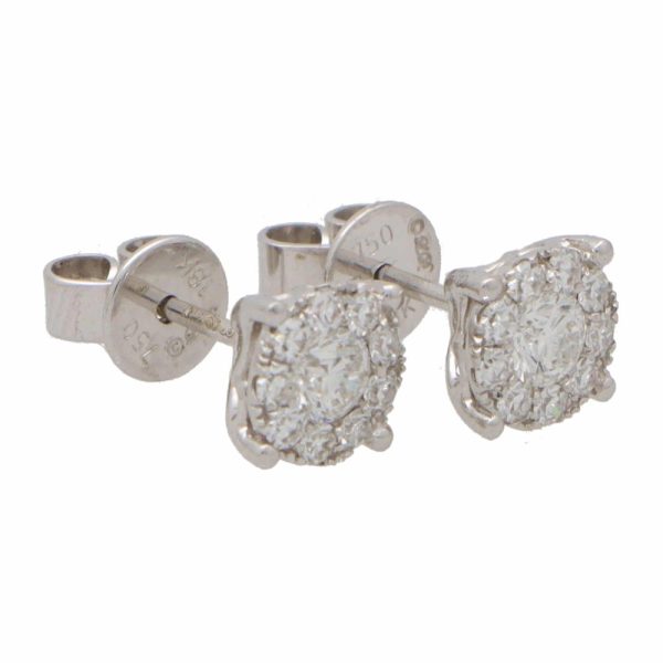 Round Brilliant Cut Diamond Cluster Stud Earrings, 0.48 carat total