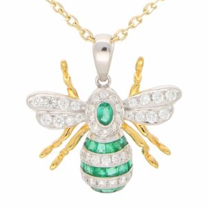 Emerald and Diamond Bee Pendant
