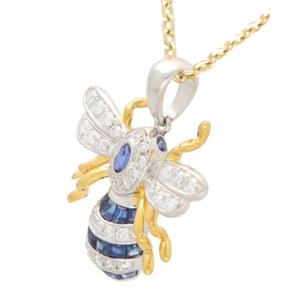 Blue Sapphire and Diamond Bee Pendant