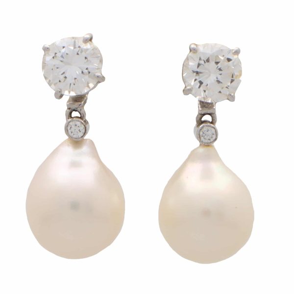 Convertible 0.80ct Solitaire Diamond Stud and Pearl Drop Earrings in 18ct White Gold
