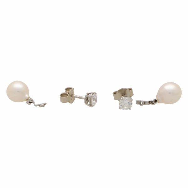 Convertible 0.80ct Solitaire Diamond Stud and Pearl Drop Earrings in 18ct White Gold