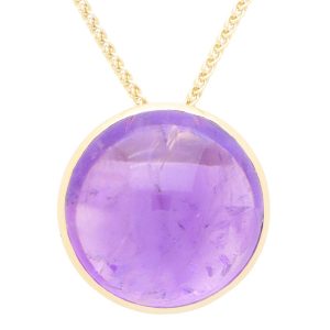 Cabochon Amethyst Pendant in Yellow Gold