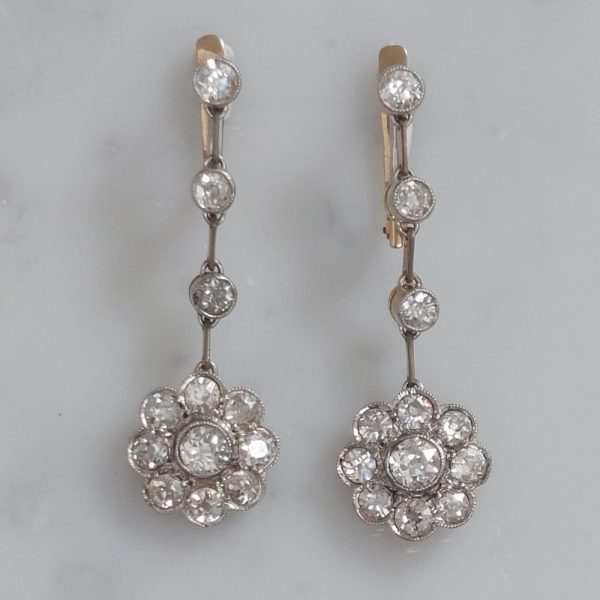Antique Edwardian Diamond Drop Earrings, 2.20ct