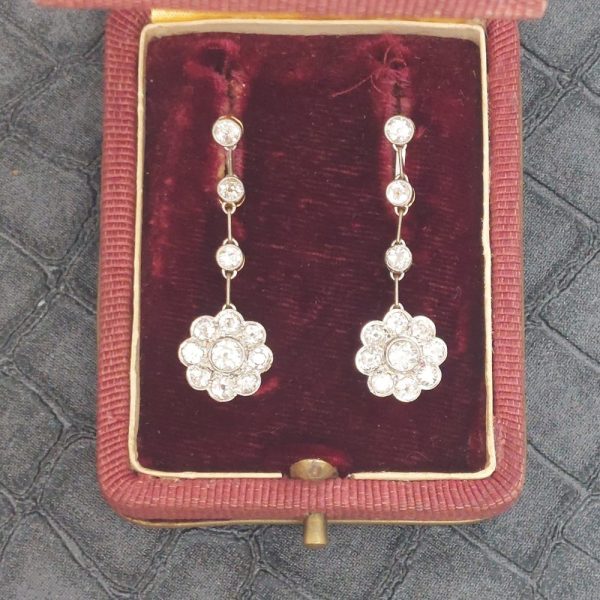 Antique Edwardian Diamond Drop Earrings, 2.20ct