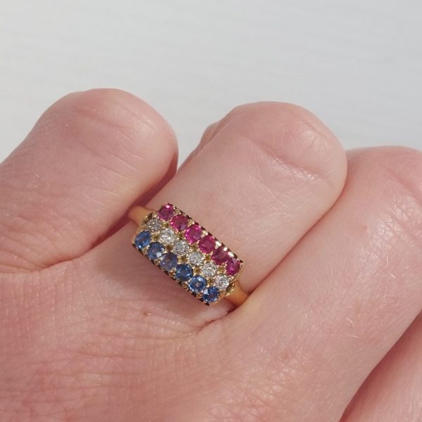 Antique Edwardian Sapphire Ruby and Diamond Ring