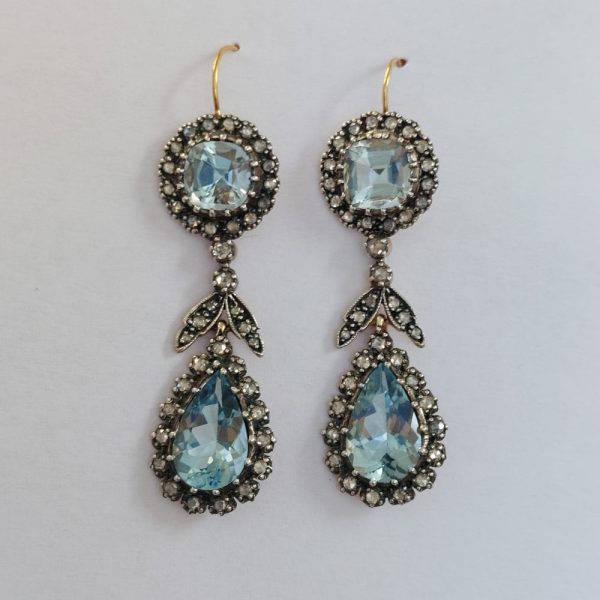 Antique Victorian Aquamarine and Diamond Drop Earrings