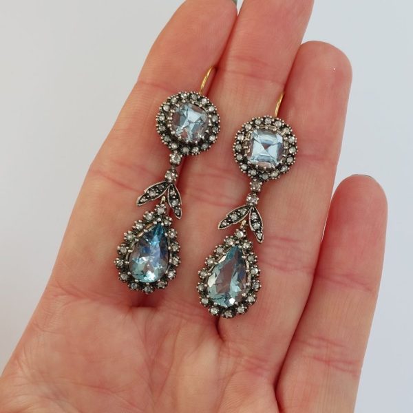 Antique Victorian Aquamarine and Diamond Drop Earrings