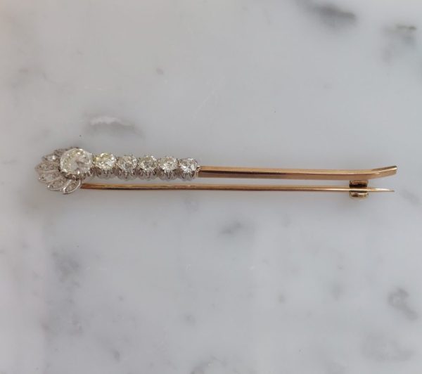 Antique Art Deco Old Mine Cut Diamond Pin Brooch, 1 carat