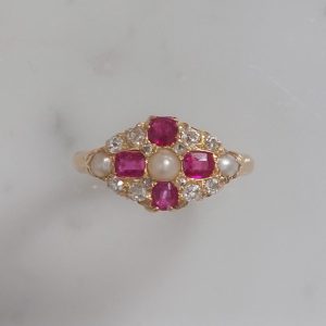Antique Victorian Ruby Diamond and Pearl Ring