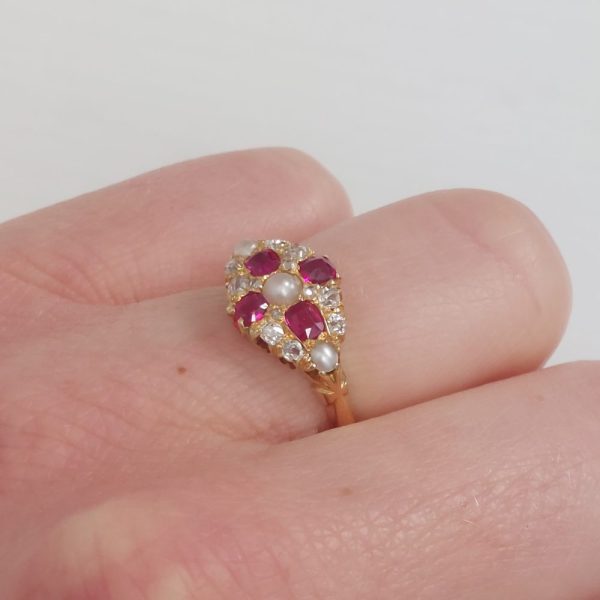 Antique Victorian Ruby Diamond and Pearl Ring