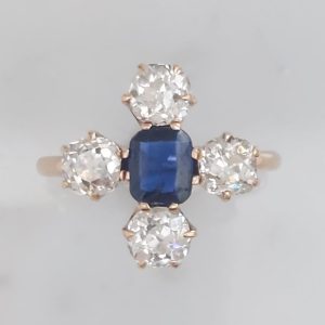Antique Victorian Sapphire and Old Cut Diamond Ring