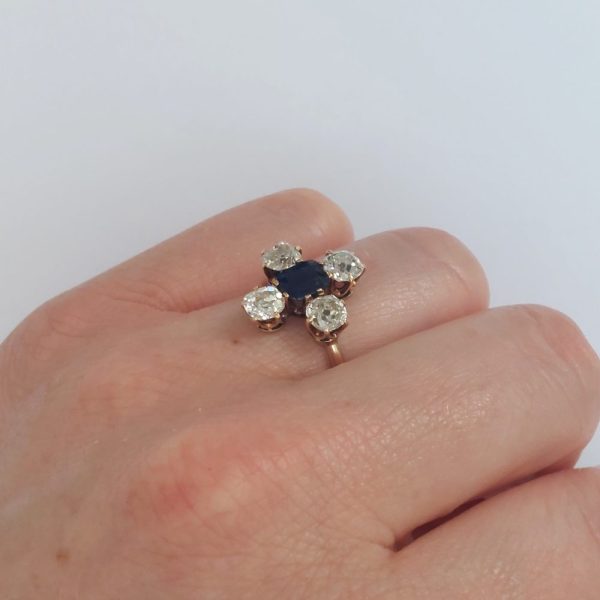 Antique Victorian Sapphire and Old Cut Diamond Ring