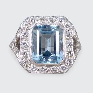 Art Deco Inspired 2.90ct Aquamarine and Diamond Cluster Ring