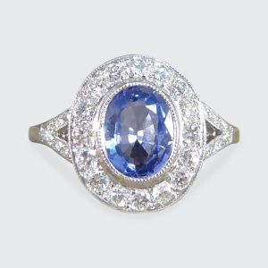 Art Deco Style 1.50ct Sapphire and Diamond Cluster Ring