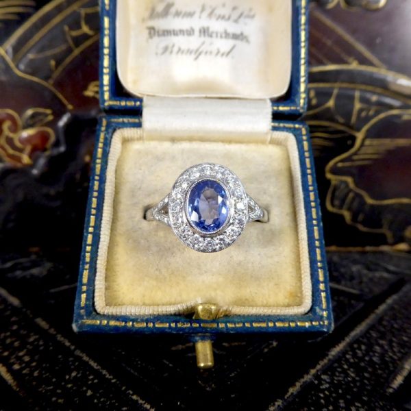 Art Deco Style 1.50ct Sapphire and Diamond Cluster Ring