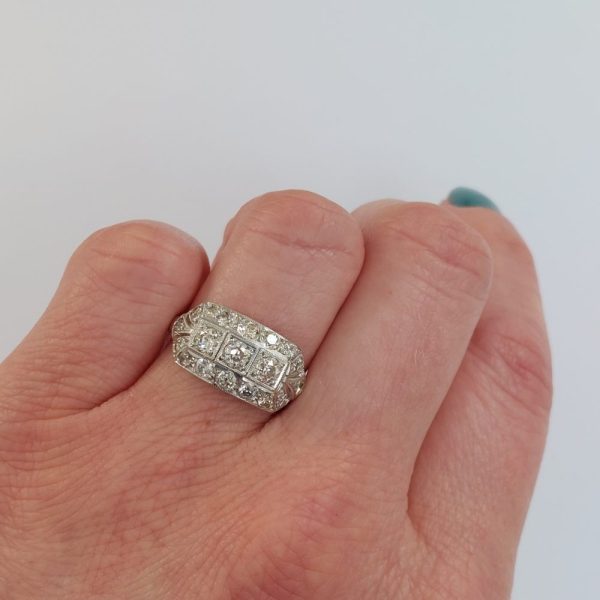 Art Deco Style Three Stone Diamond Band Ring, 1.50ct