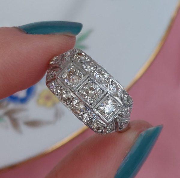 Art Deco Style Three Stone Diamond Band Ring, 1.50ct