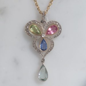 Art Nouveau Antique Gem and Diamond Pendant Necklace
