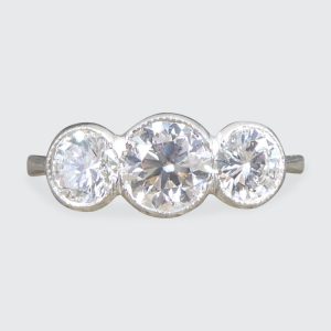 Brilliant Cut Diamond Collar Set Three Stone Ring, 1.45ct 