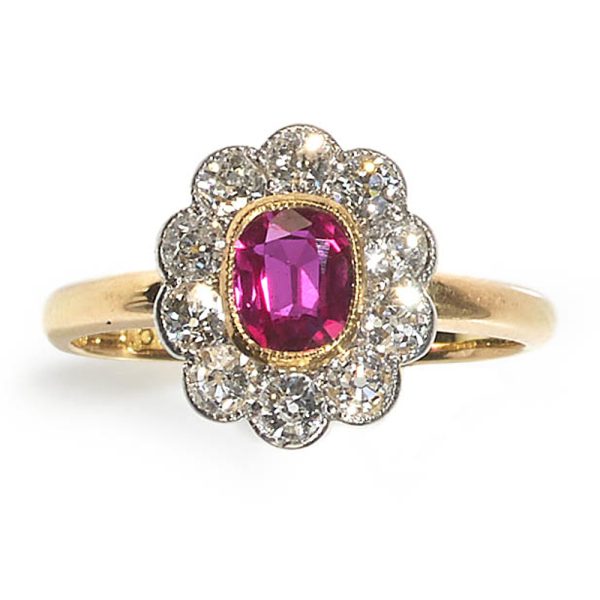 Burma Ruby and Diamond Cluster Ring