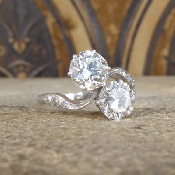 Edwardian Antique 2.02ct Early Brilliant Cut Toi Et Moi Ring