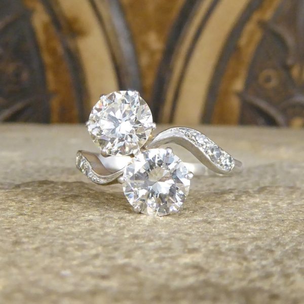 Edwardian Antique 2.02ct Early Brilliant Cut Toi Et Moi Ring